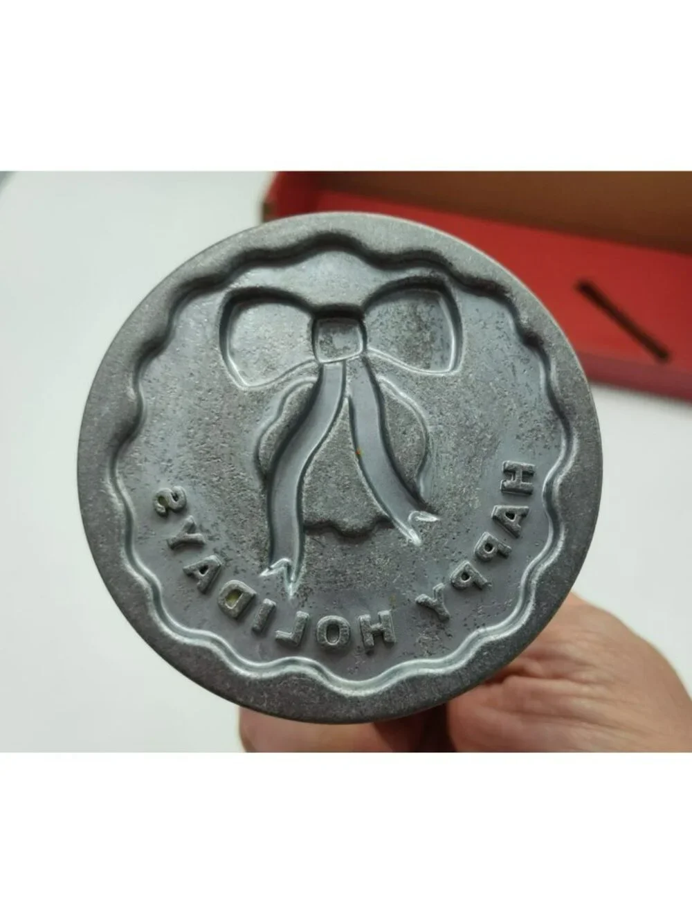 Nordic Ware Set of 3 Holiday Cookie Stamps Made USA Snow Bow Gift Tag Box damage